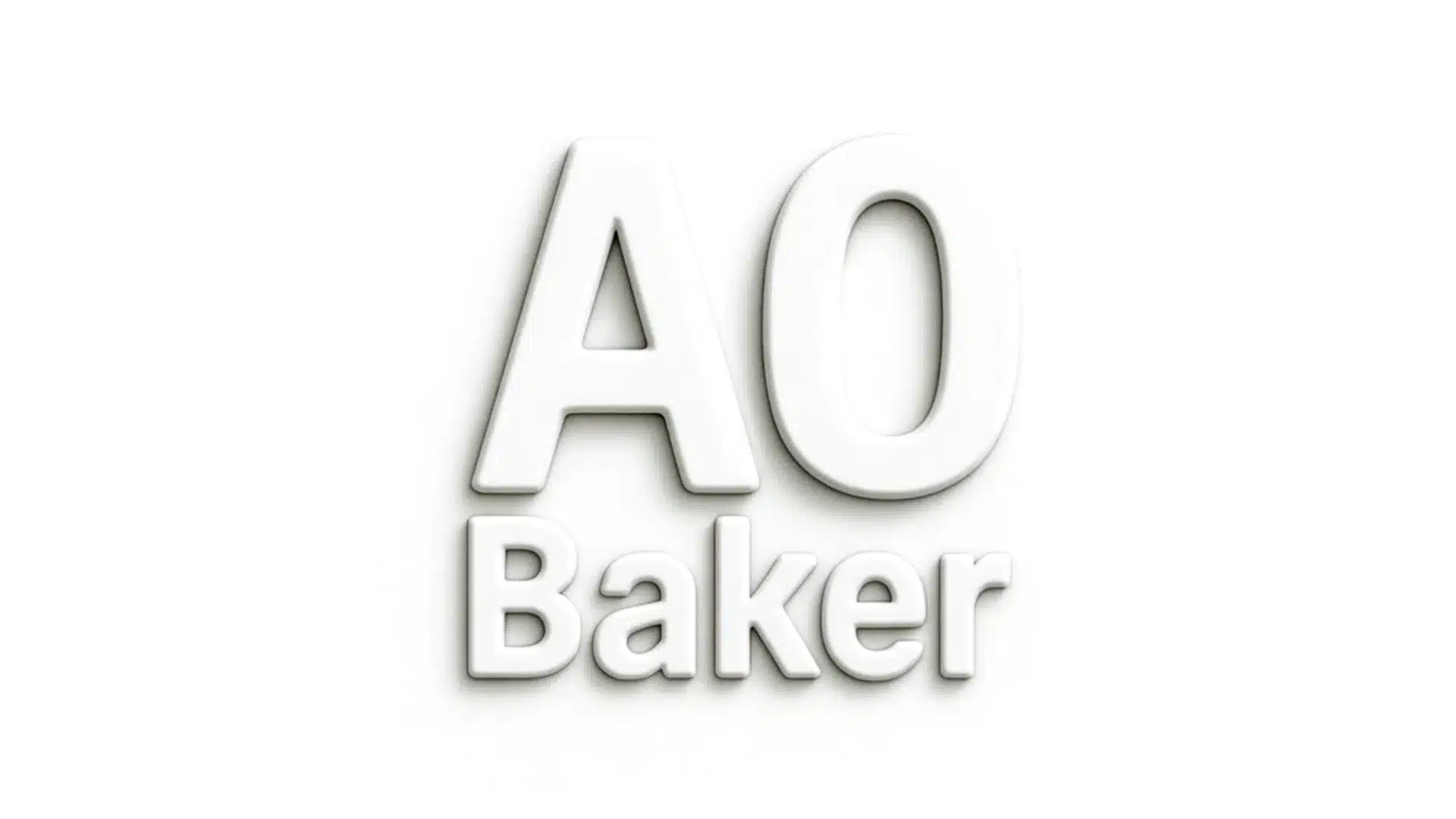 AO Baker — weißer 3D-Schriftzug, dessen weiche Schattierung gebackene Ambient Occlusion zeigt